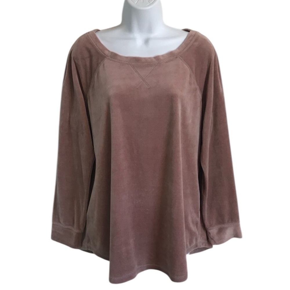 🔴 4/$15 Sunday Women’s L Mauve Plush Soft Velour Fleece Sweatshirt Top in EUC